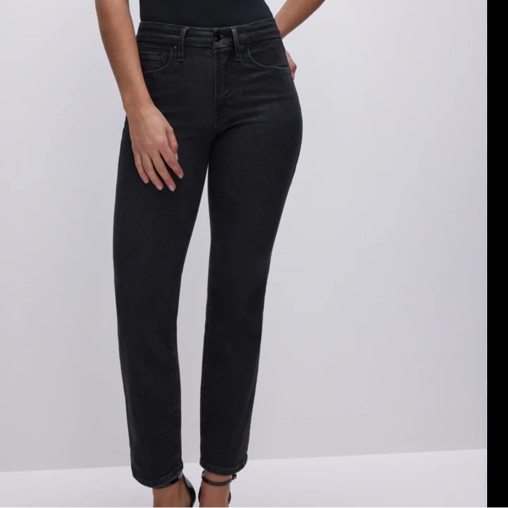 Good American Good Legs Straight Jeans 2 Washed Black